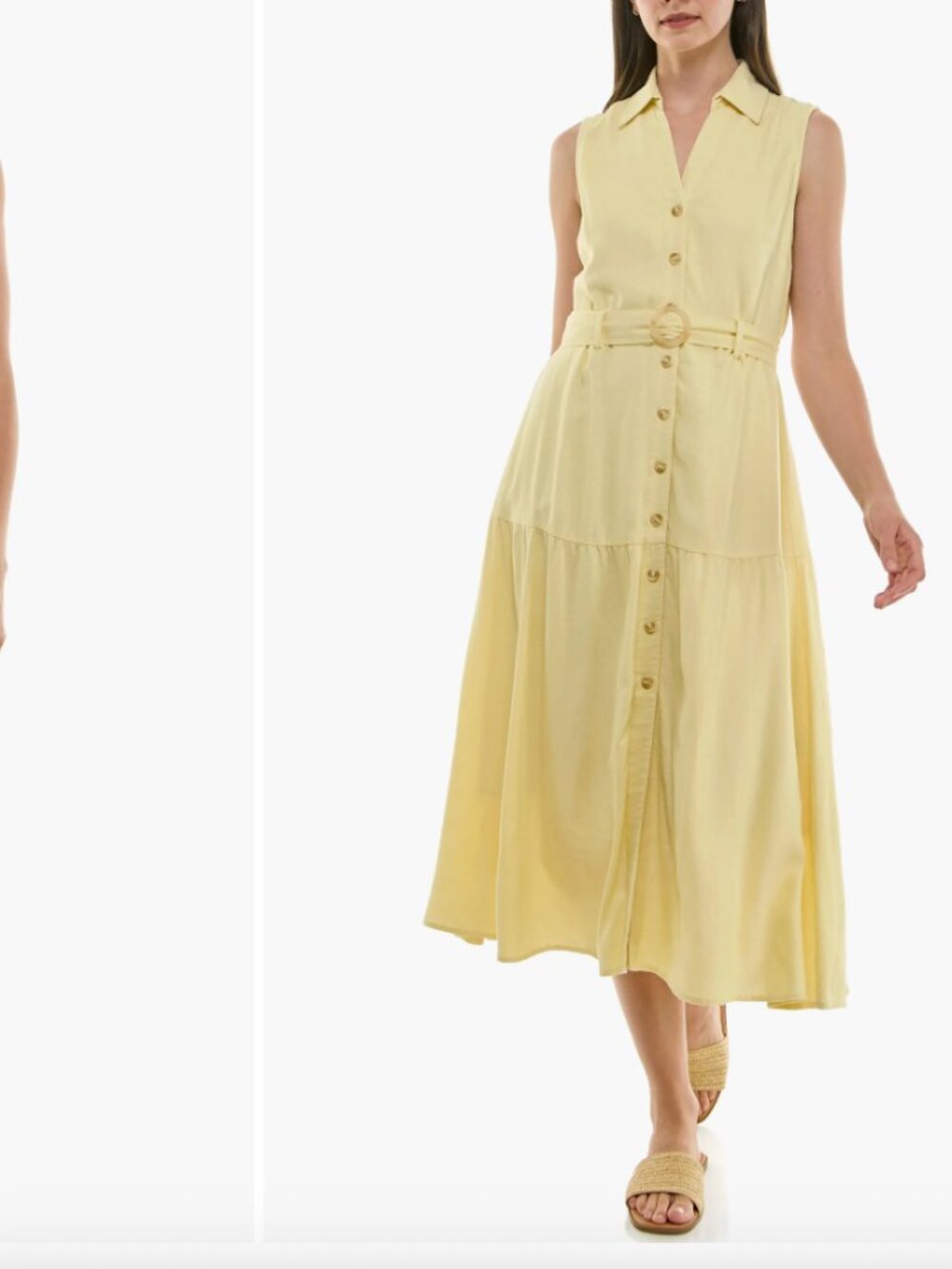 Nicole Miller Yellow Linen Blend Belted Collared Midi Sleeveless Shirt Dress XL - Picture 3 of 11